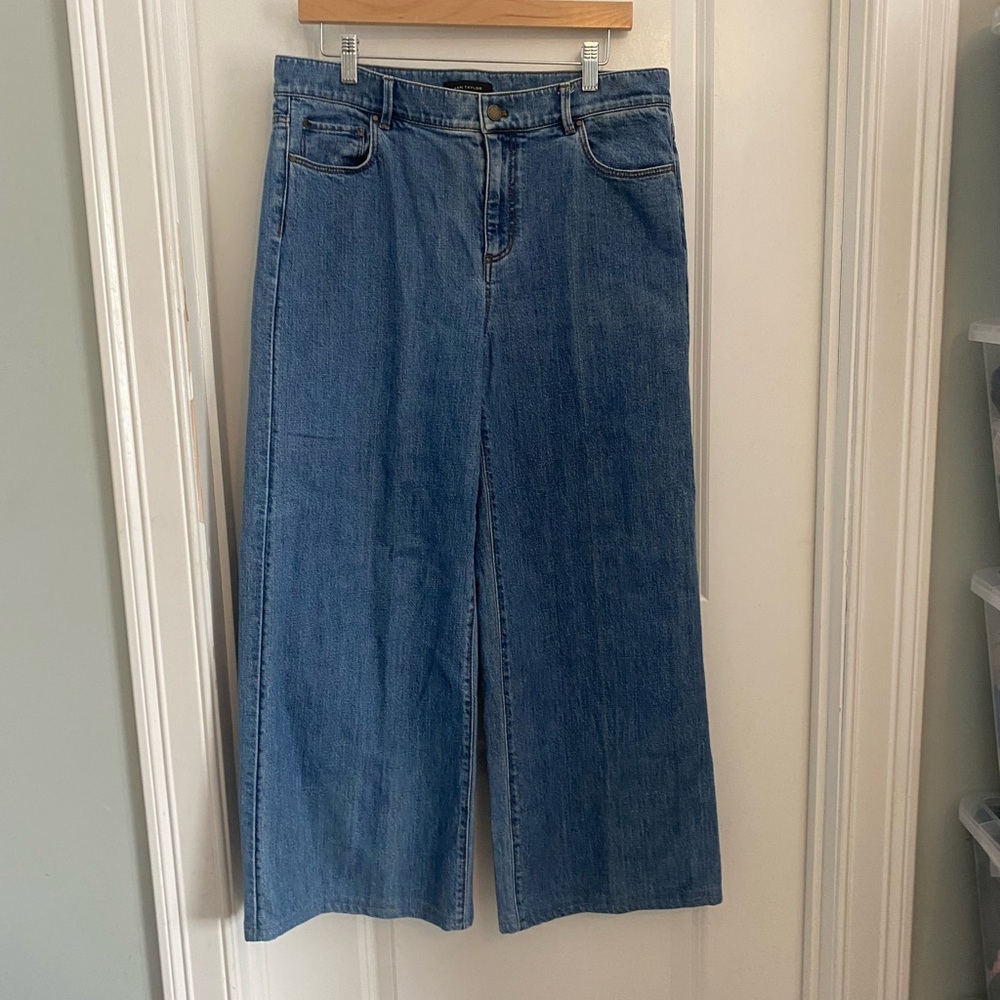 Ann Taylor Mid Rise Wide-Leg Jeans in Medium Blue Denim